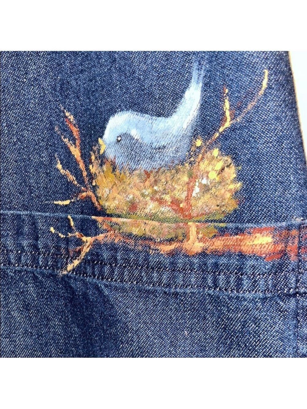 Vintage Denim Christmas Hand Painted Jumper Dress 90s cottagecore granny teacher - Picture 5 of 9